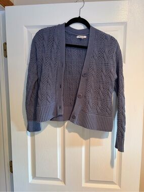 Madewell Dusty Blue Open-Knit Button Cardigan